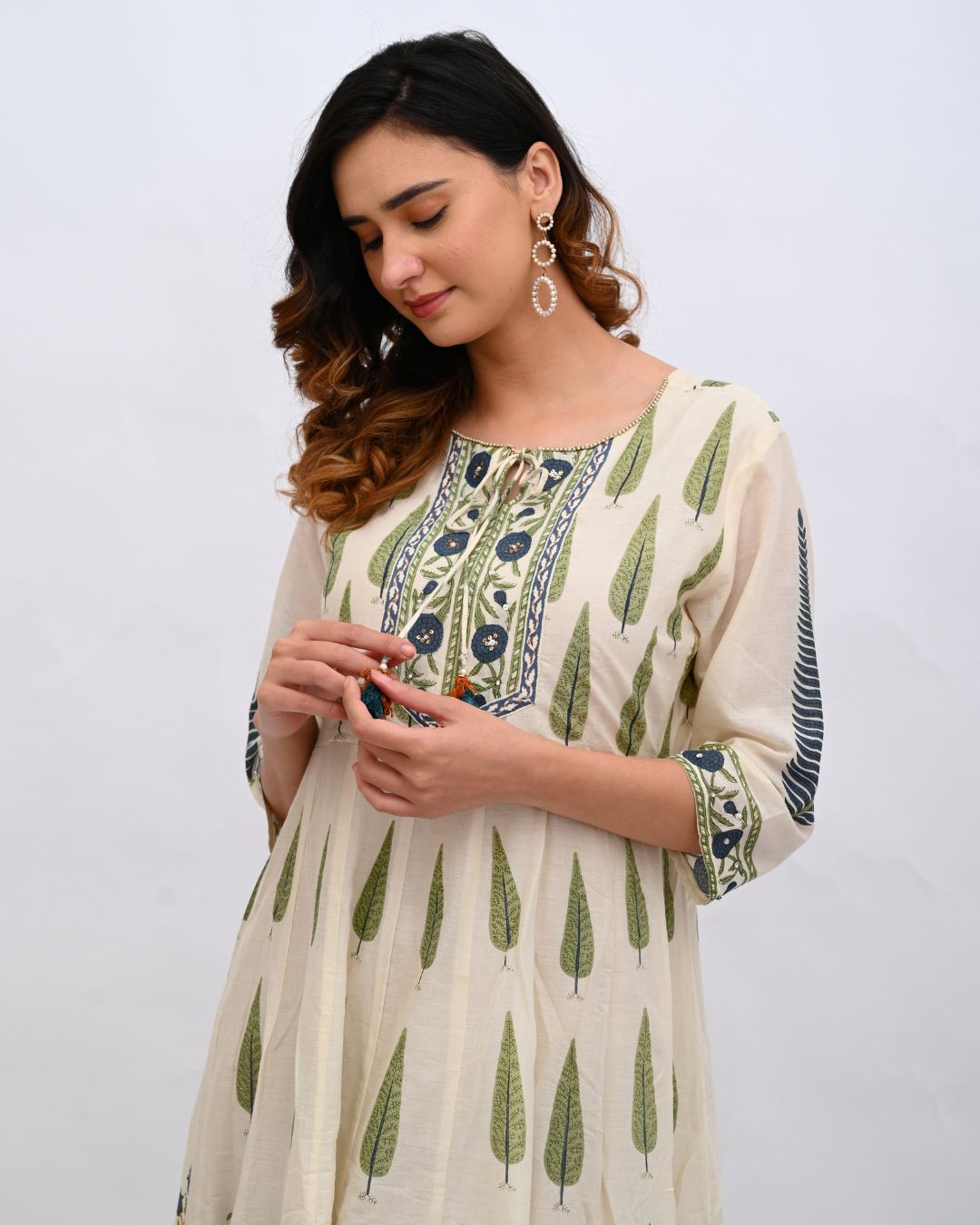 Cream and Blue Anarkali
