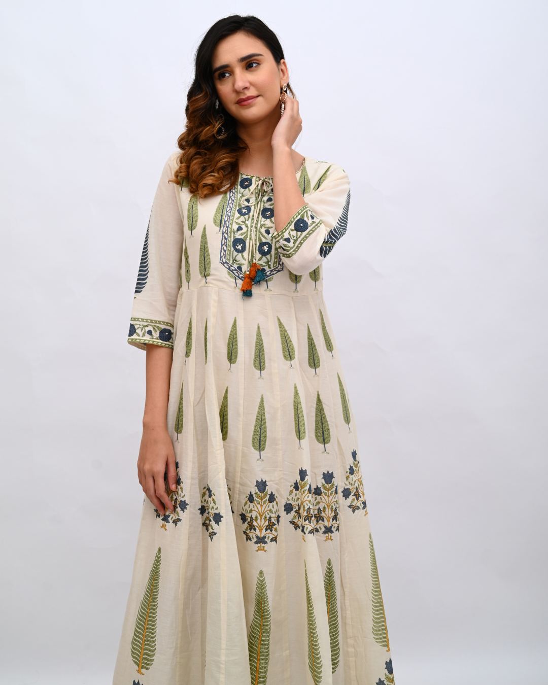 Cream and Blue Anarkali