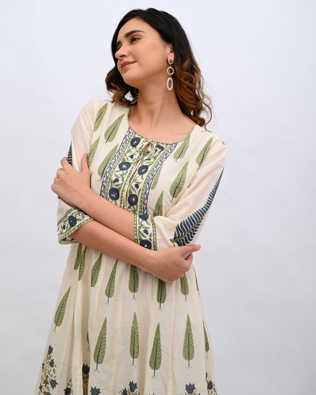 Cream and Blue Anarkali