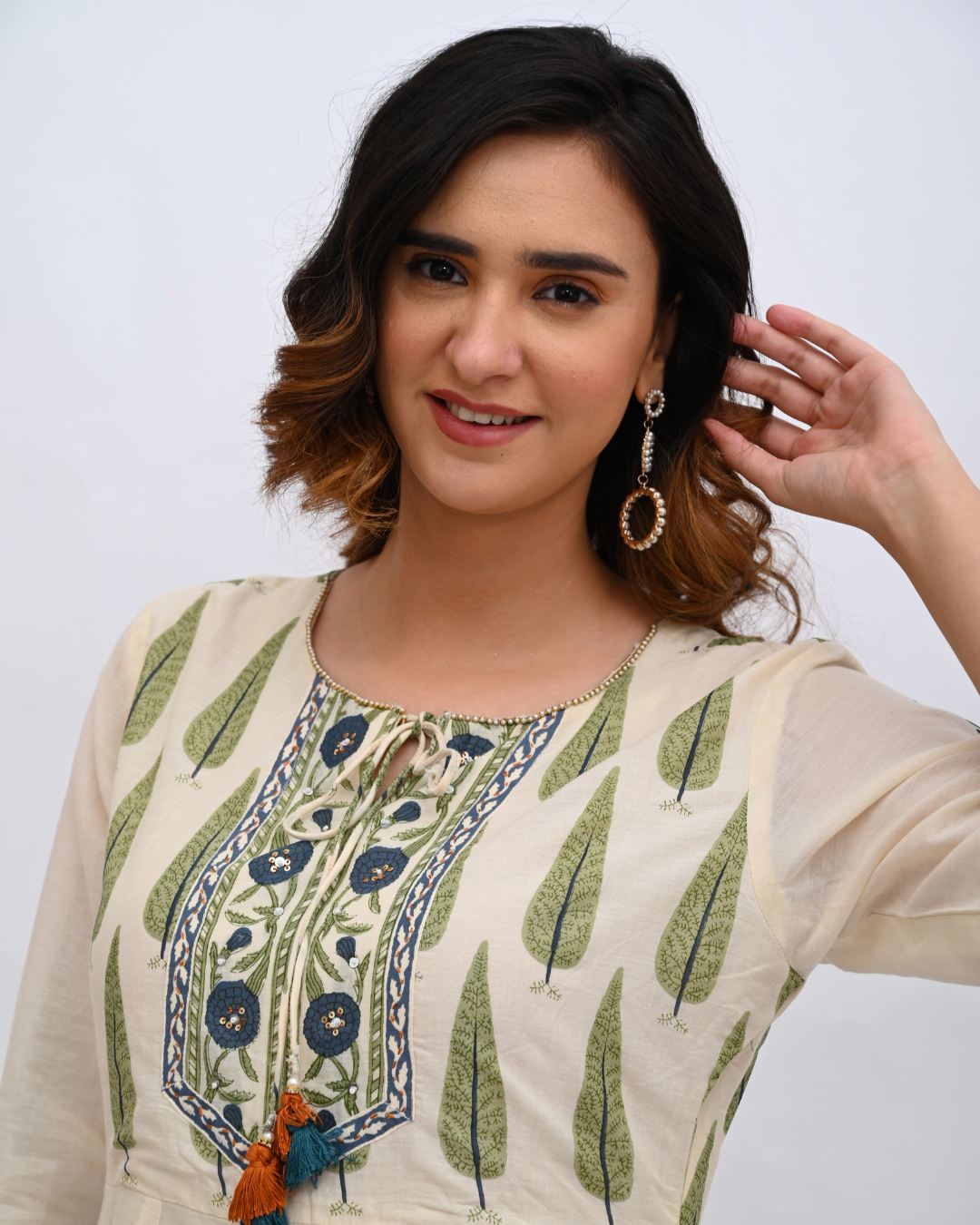 Cream and Blue Anarkali