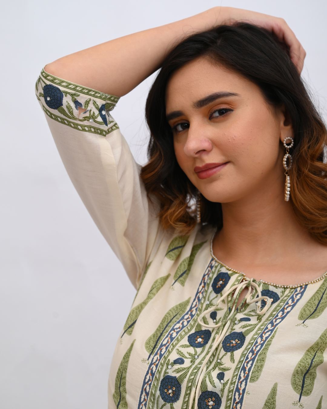 Cream and Blue Anarkali