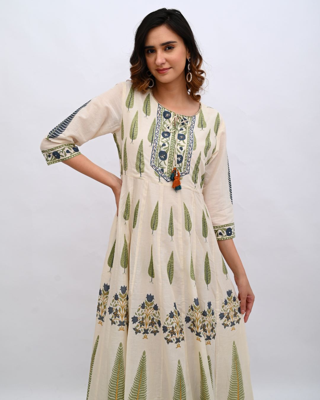 Cream and Blue Anarkali