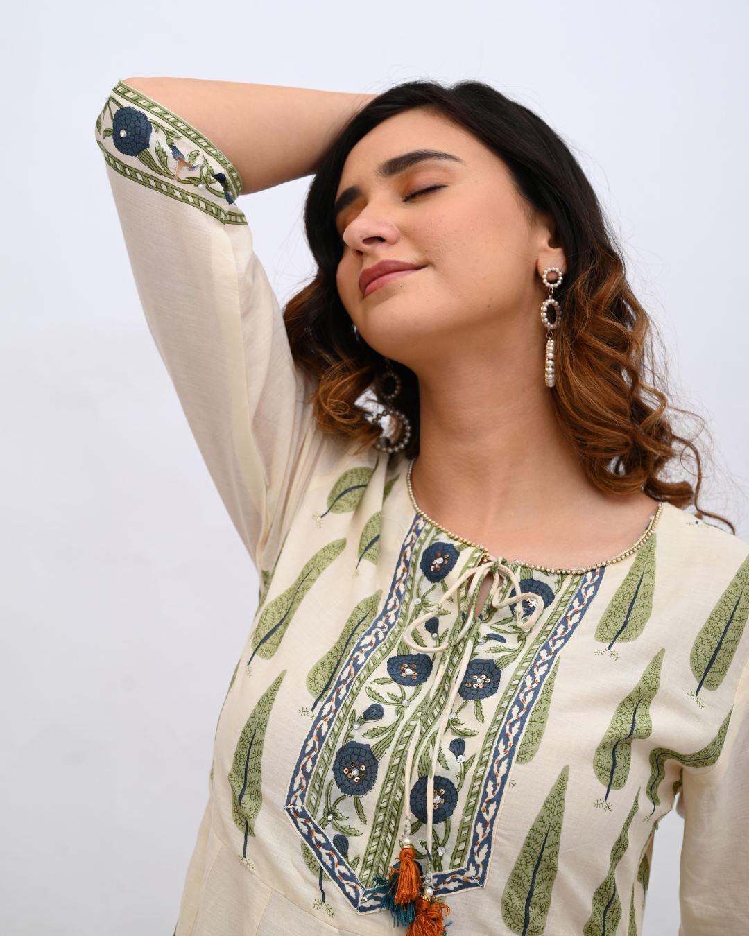 Cream and Blue Anarkali