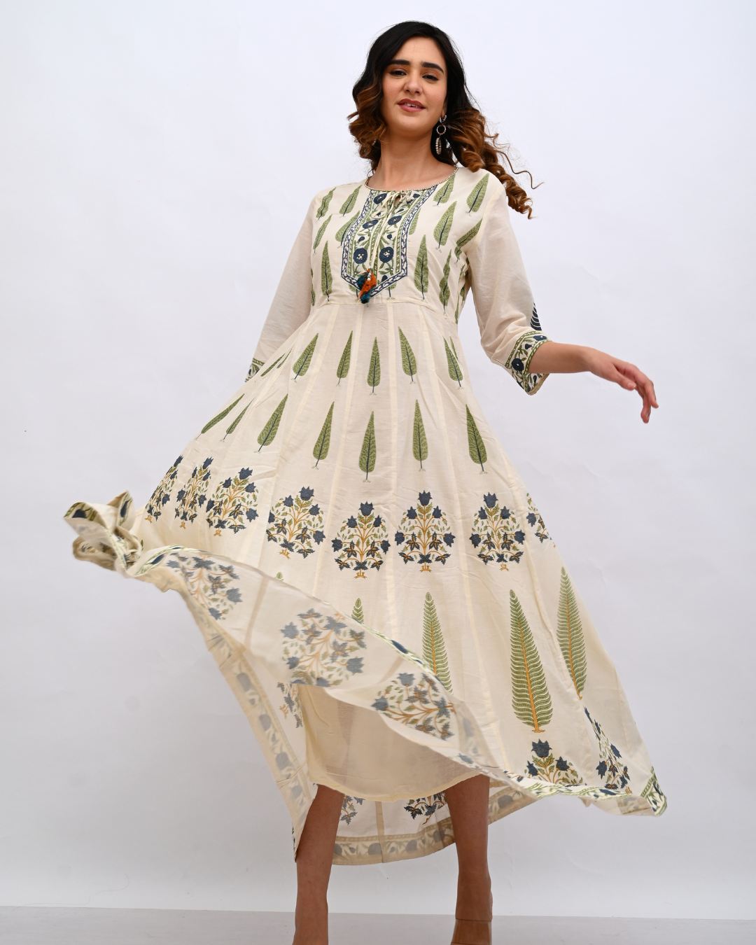Cream and Blue Anarkali