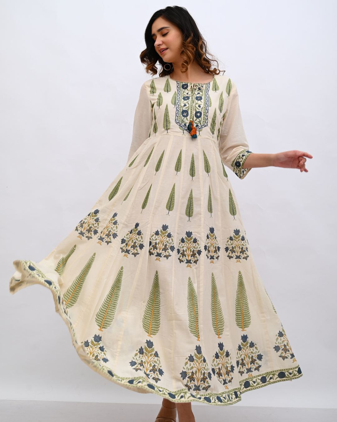 Cream and Blue Anarkali