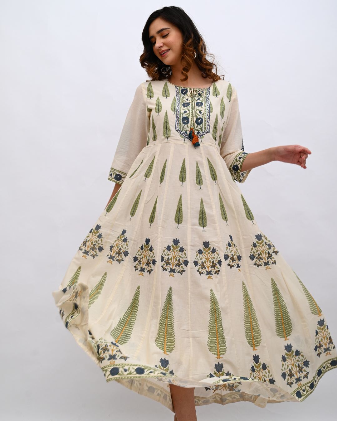 Cream and Blue Anarkali