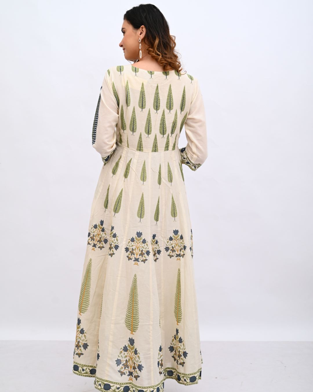Cream and Blue Anarkali
