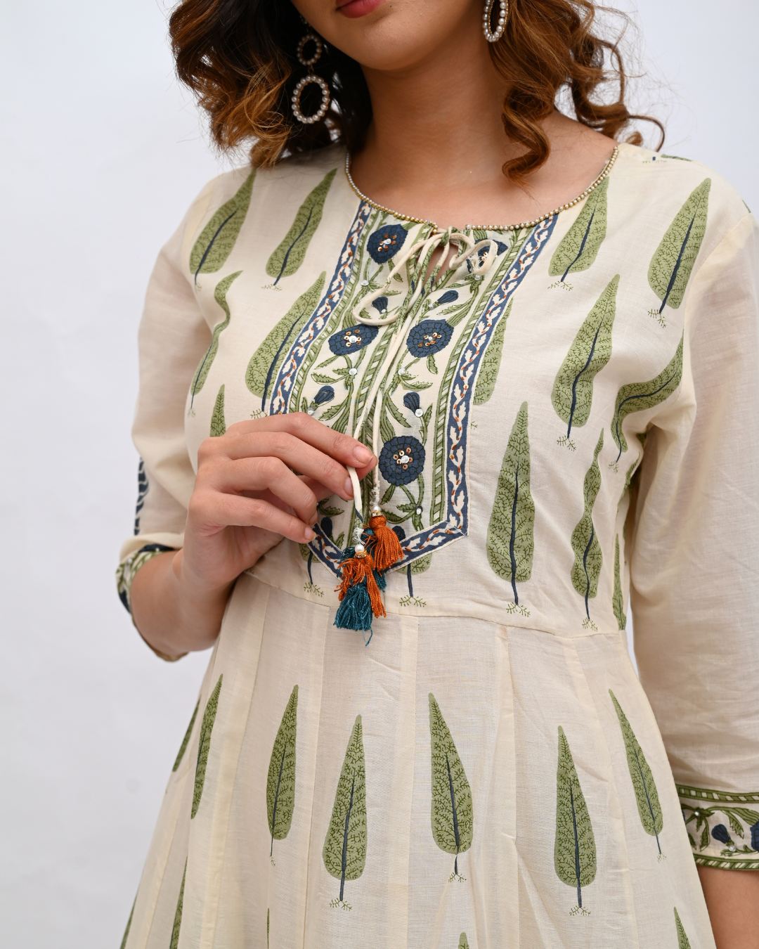 Cream and Blue Anarkali