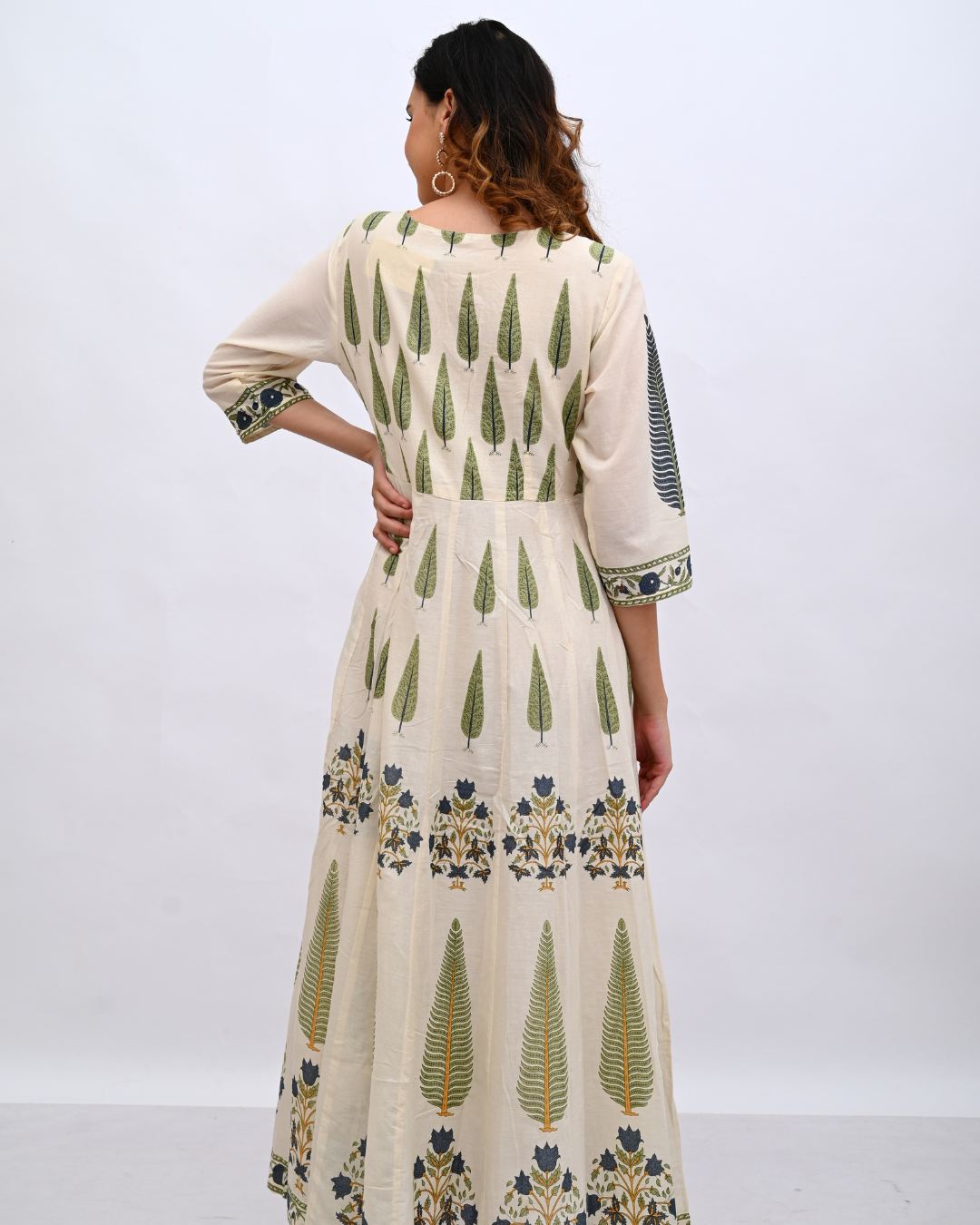 Cream and Blue Anarkali