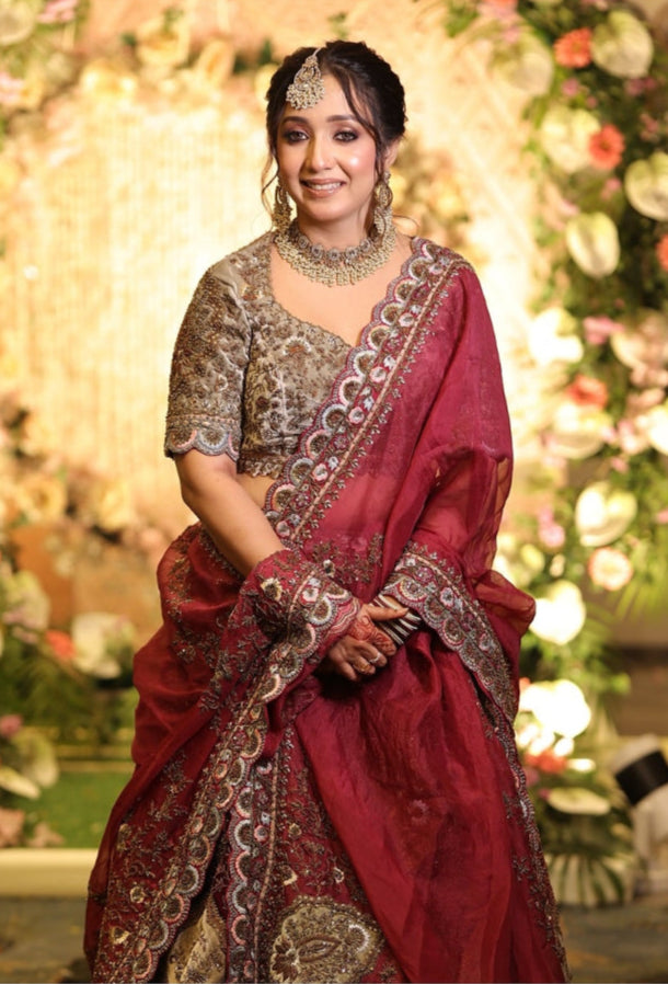 Embroidered Lehenga Choli with Dupatta - Handcrafted Bridal Wear by Vee Couture