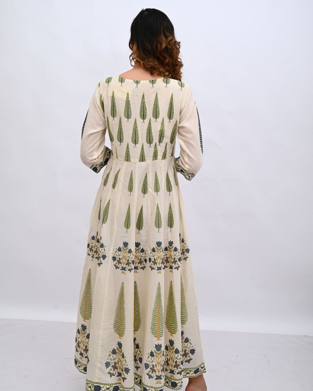 Cream and Blue Anarkali