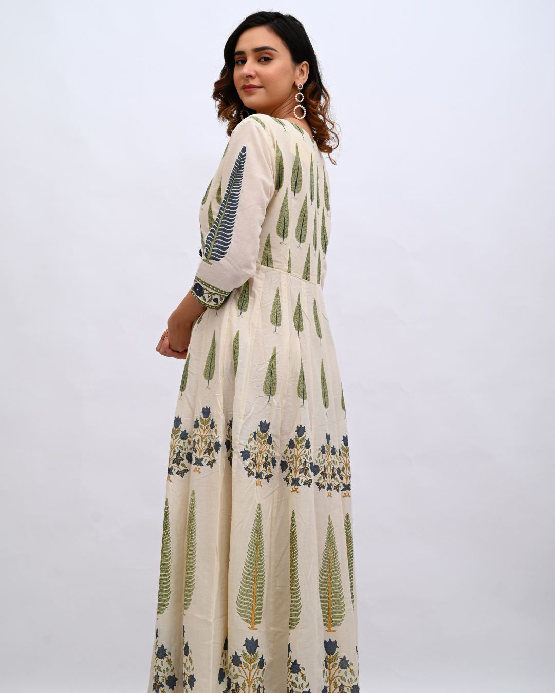 Cream and Blue Anarkali