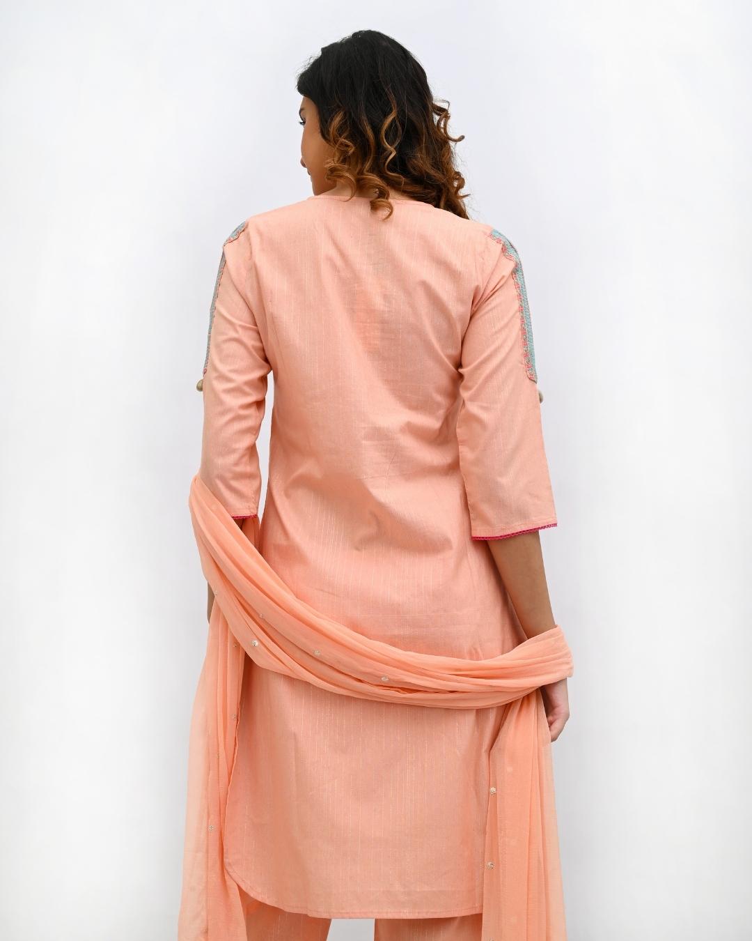 Peach and Pink suit set with bag