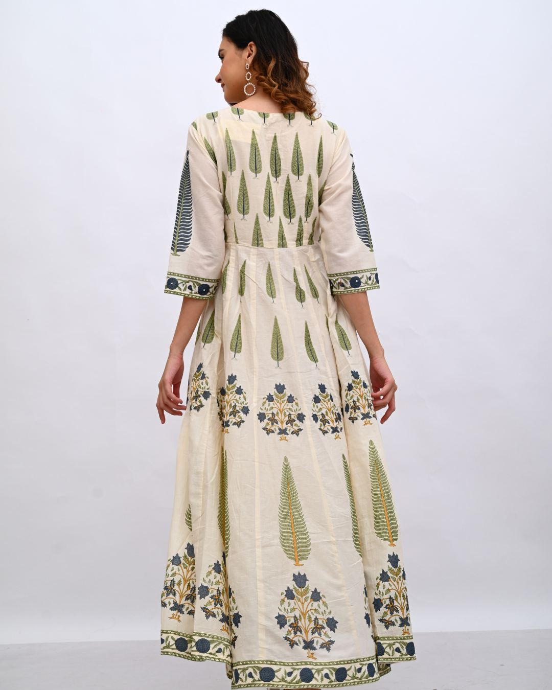Cream and Blue Anarkali