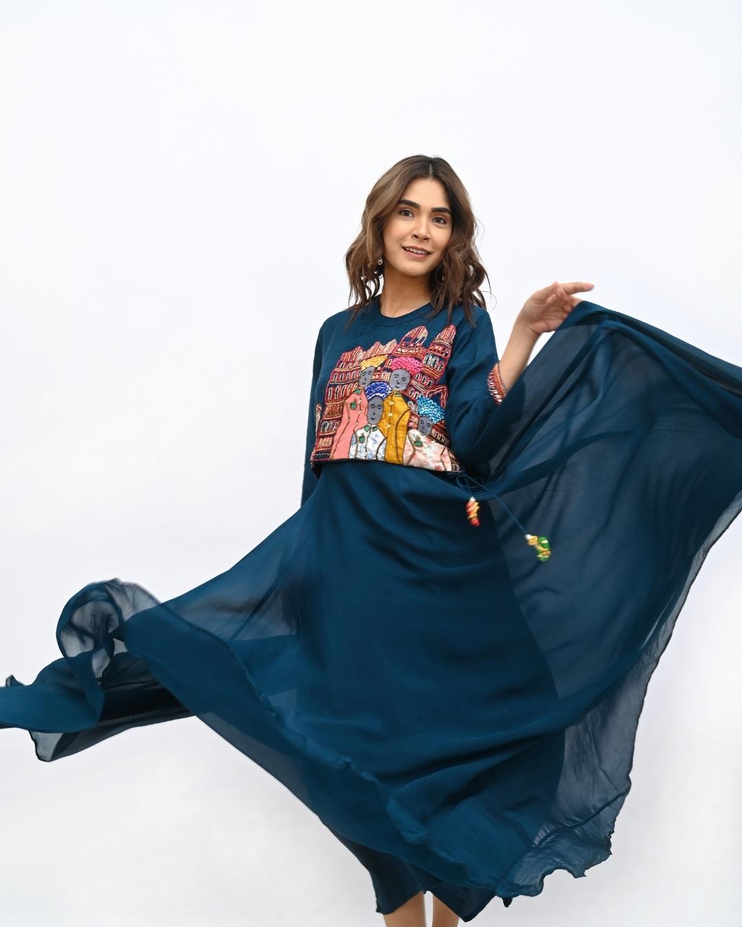 Dark Blue hand embroidered dress