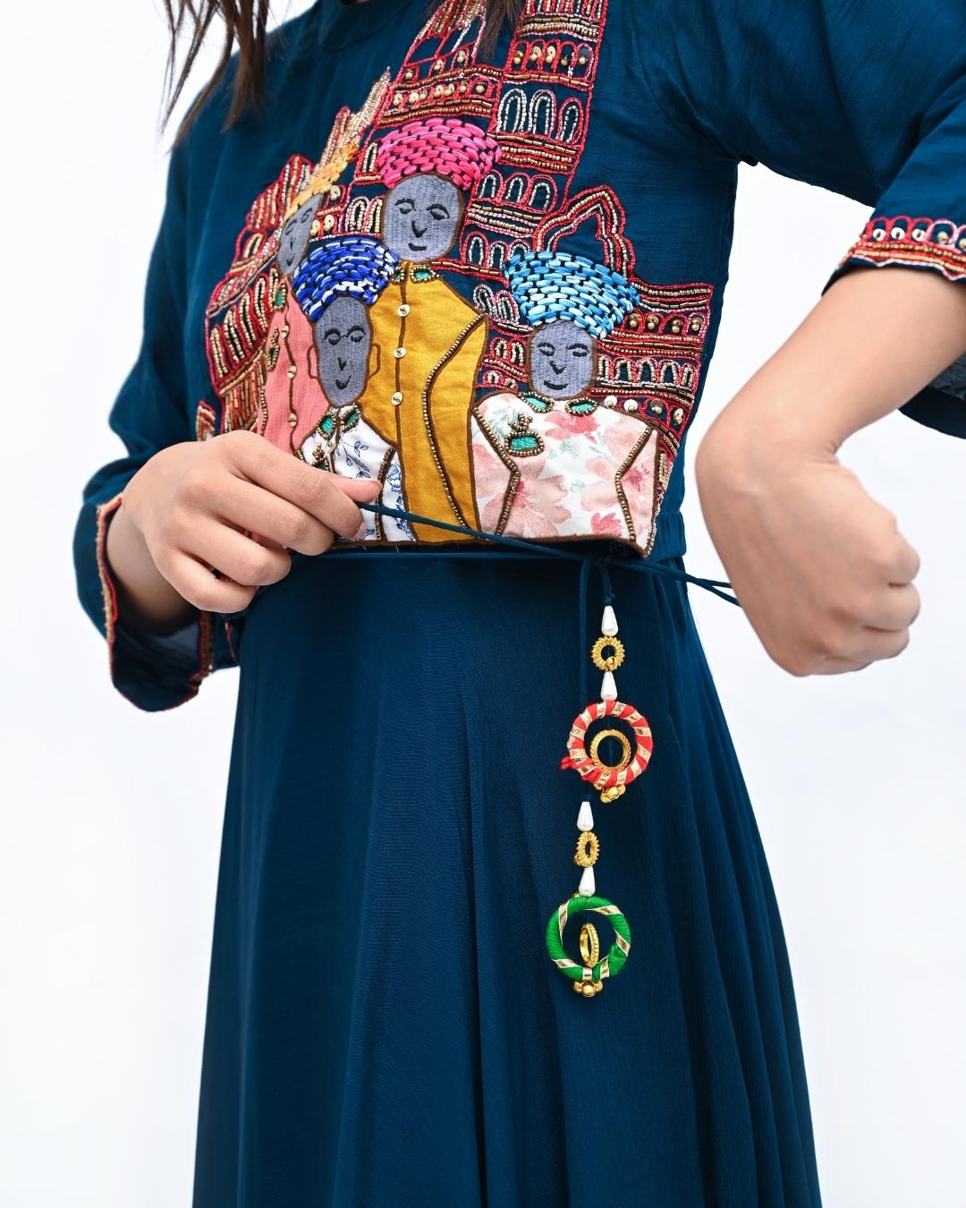 Dark Blue hand embroidered dress