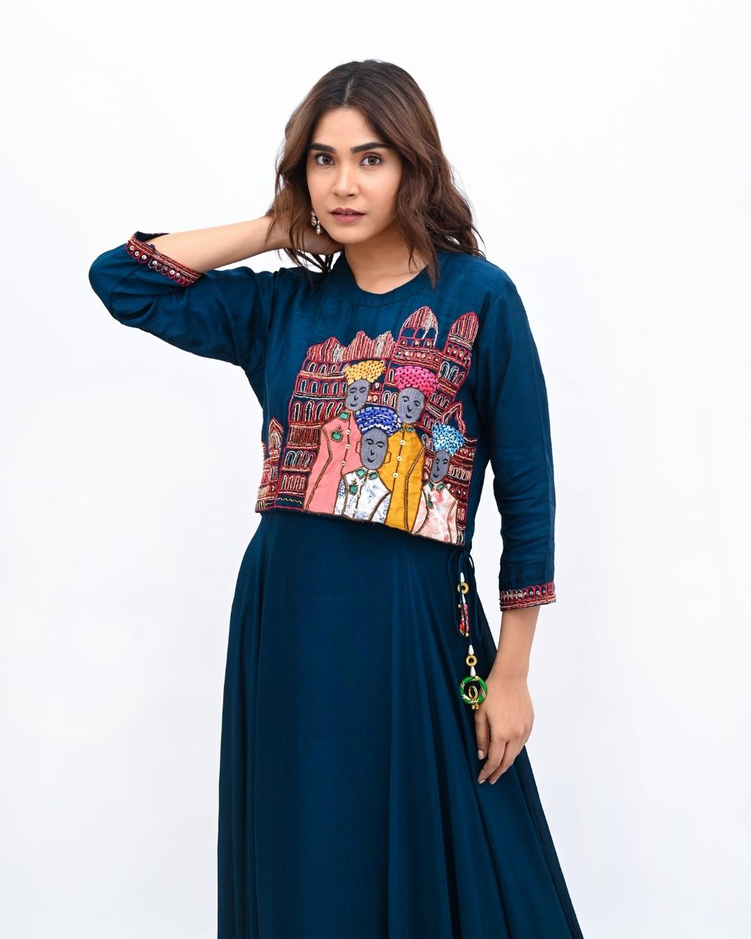 Dark Blue hand embroidered dress