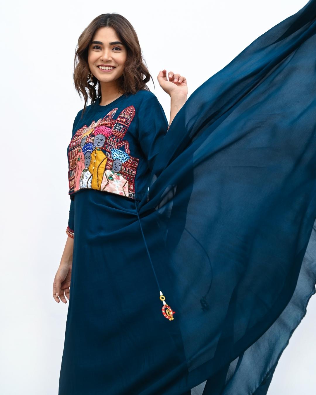 Dark Blue hand embroidered dress