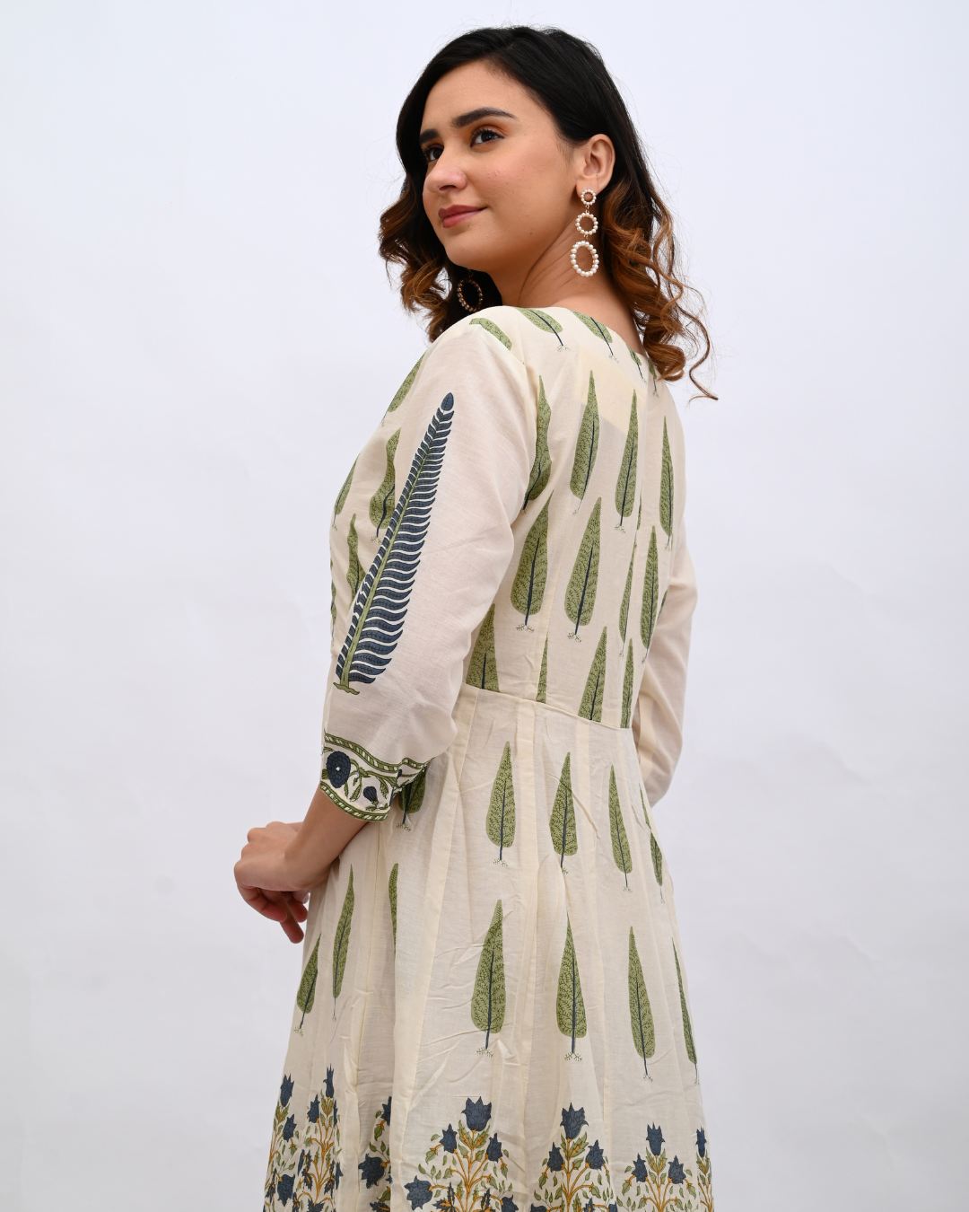 Cream and Blue Anarkali