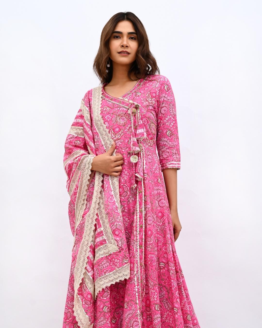 Pink Cotton Festive Anarkali