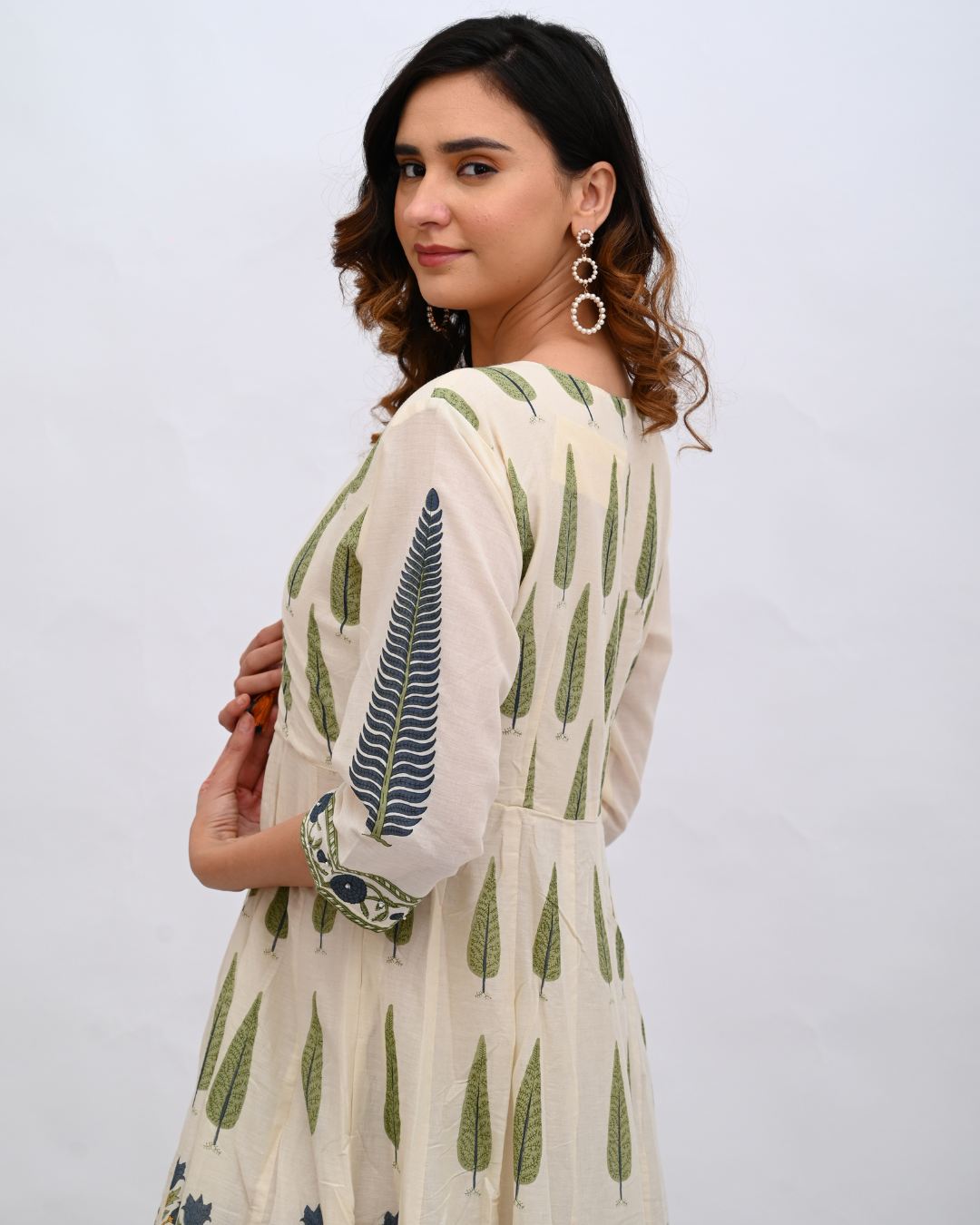Cream and Blue Anarkali