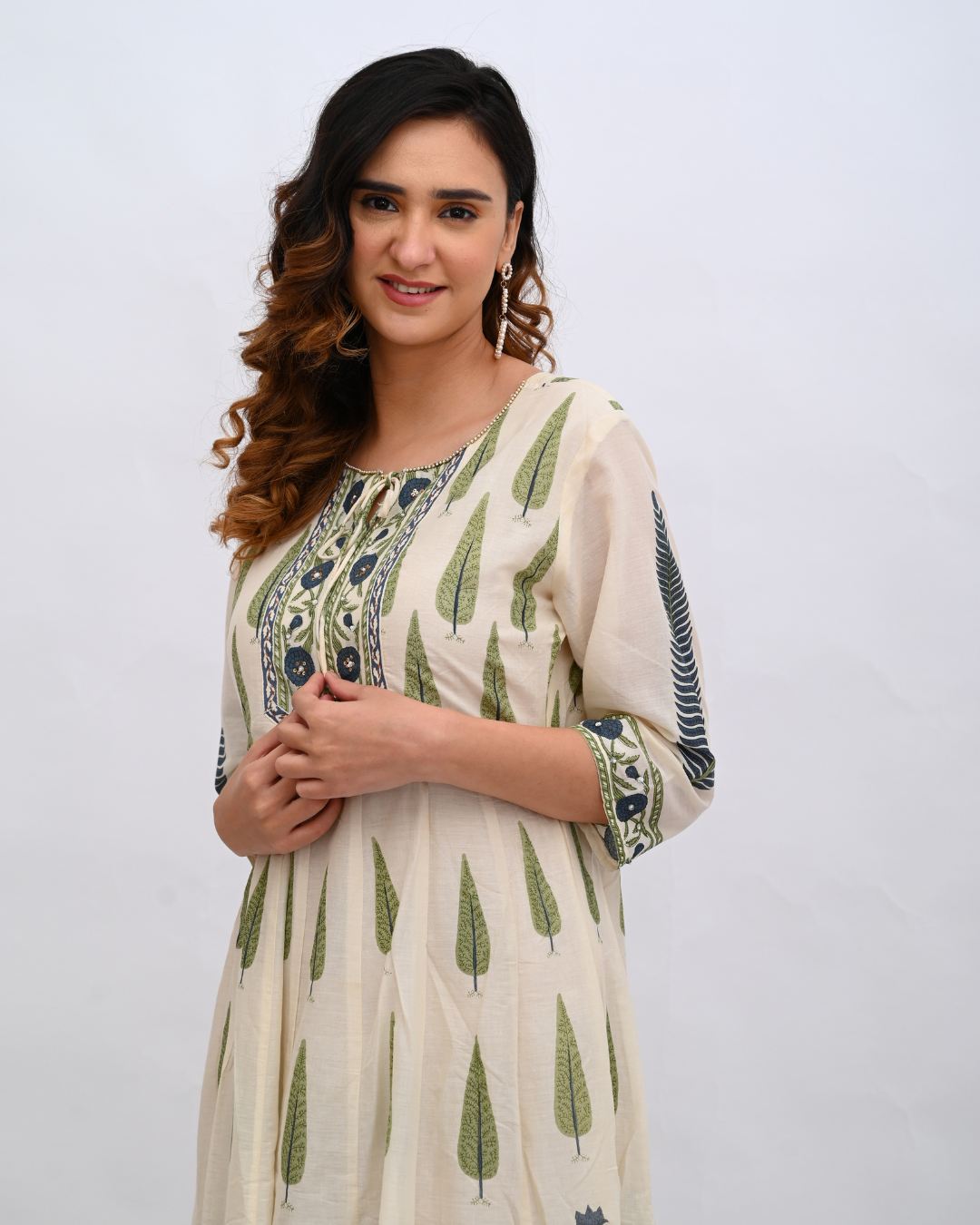 Cream and Blue Anarkali