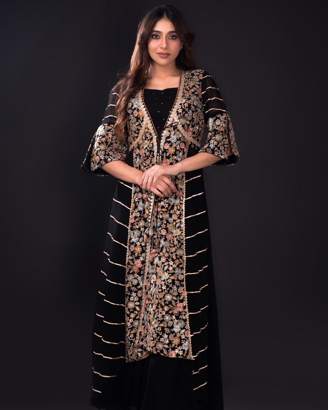 BLACK LONG JACKET INDOWESTERN SET