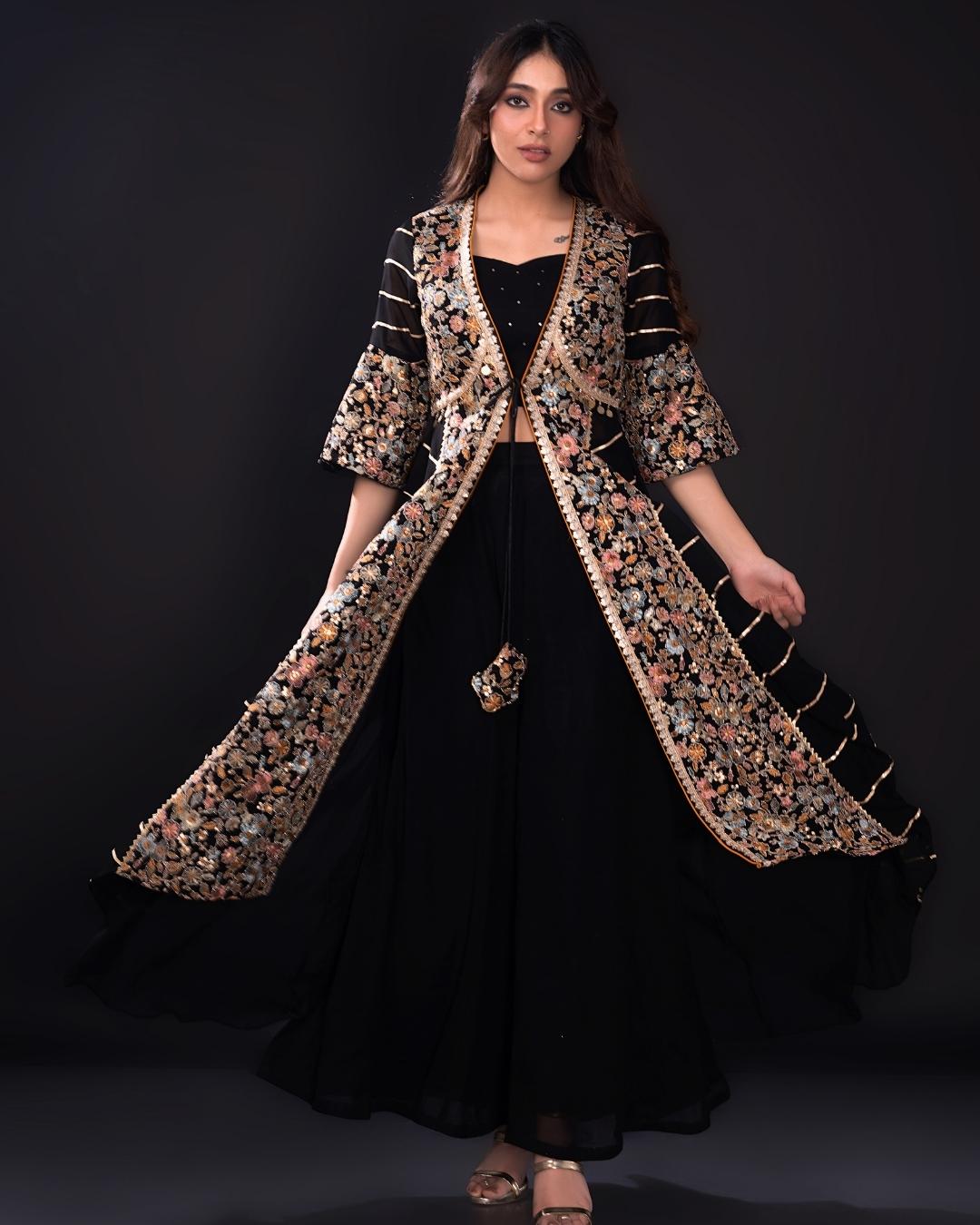 BLACK LONG JACKET INDOWESTERN SET