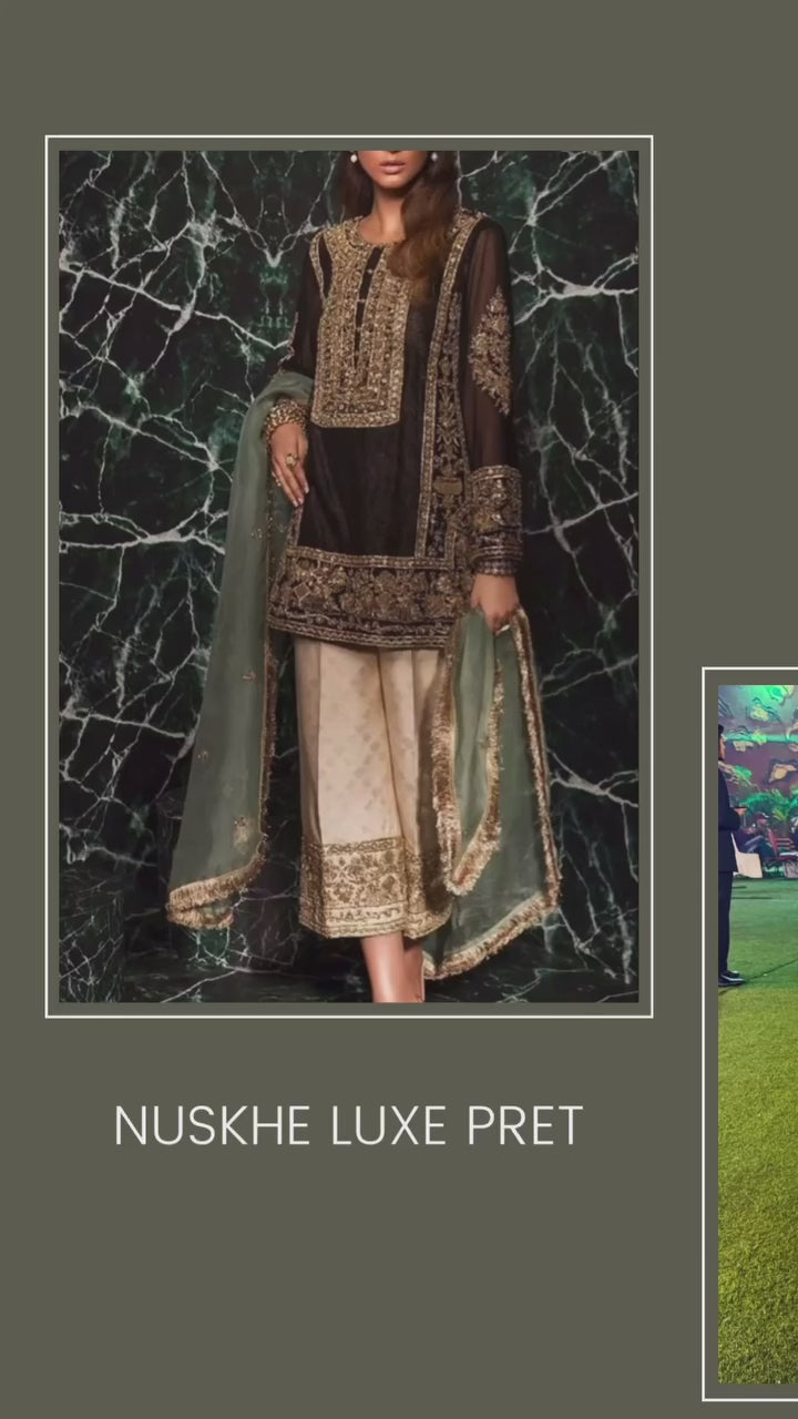 Black Velvet Embroidered Kurta Set with Dupatta - Handcrafted Festive Wear by Vee Couture
