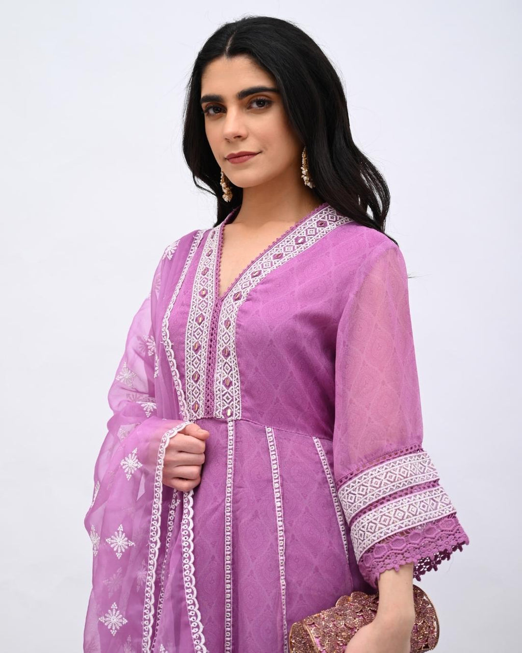 Lavender Organza Anarkali Set