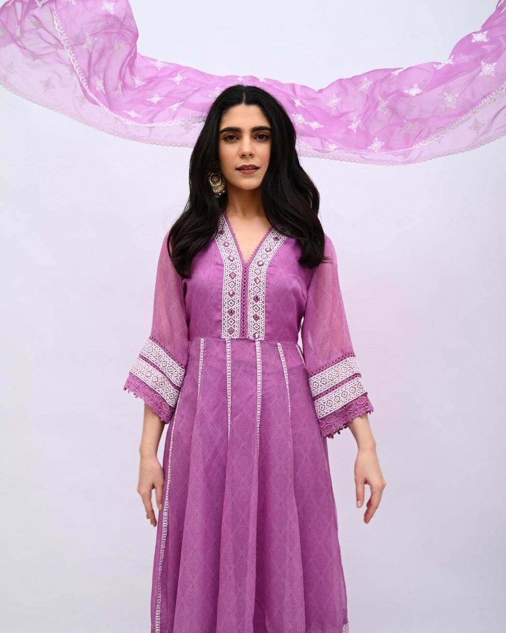 Lavender Organza Anarkali Set