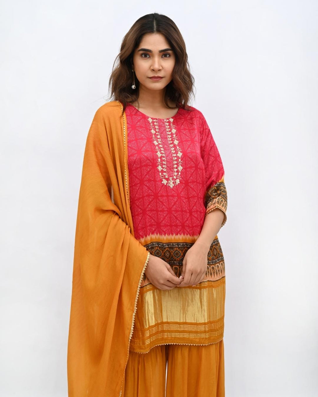 Mustard Silk Sharara set