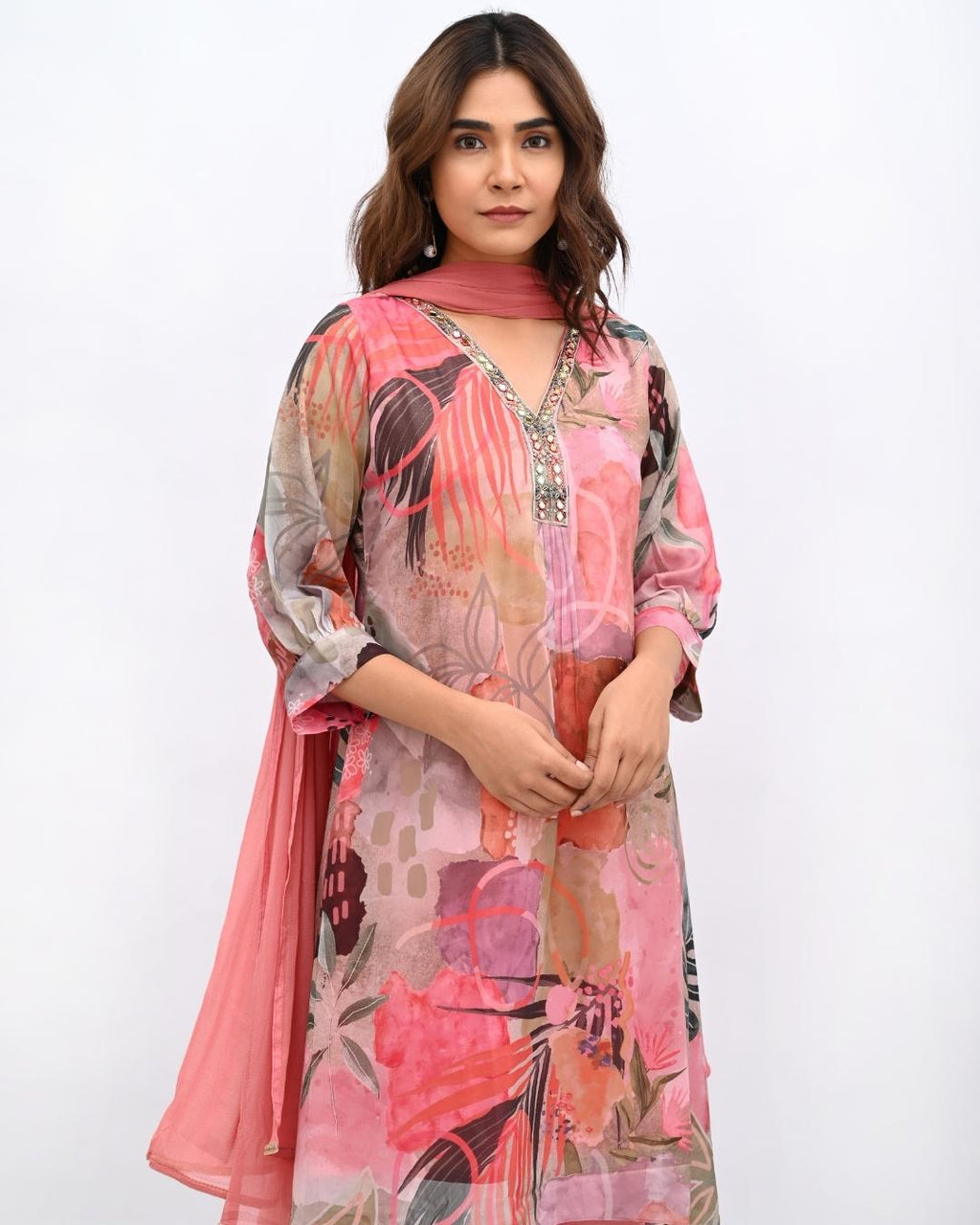 PInk Shimmer A Line Suit Set