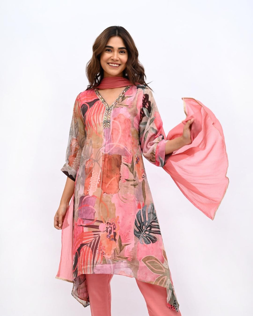 PInk Shimmer A Line Suit Set