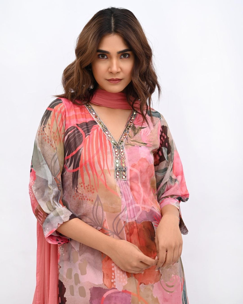 PInk Shimmer A Line Suit Set