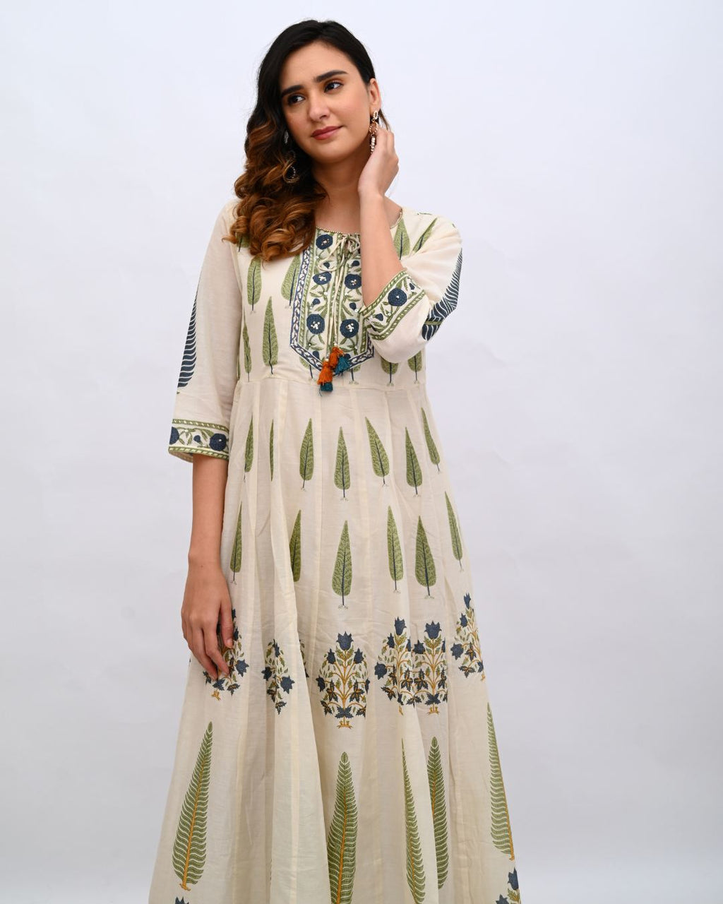 Cream and Blue Anarkali