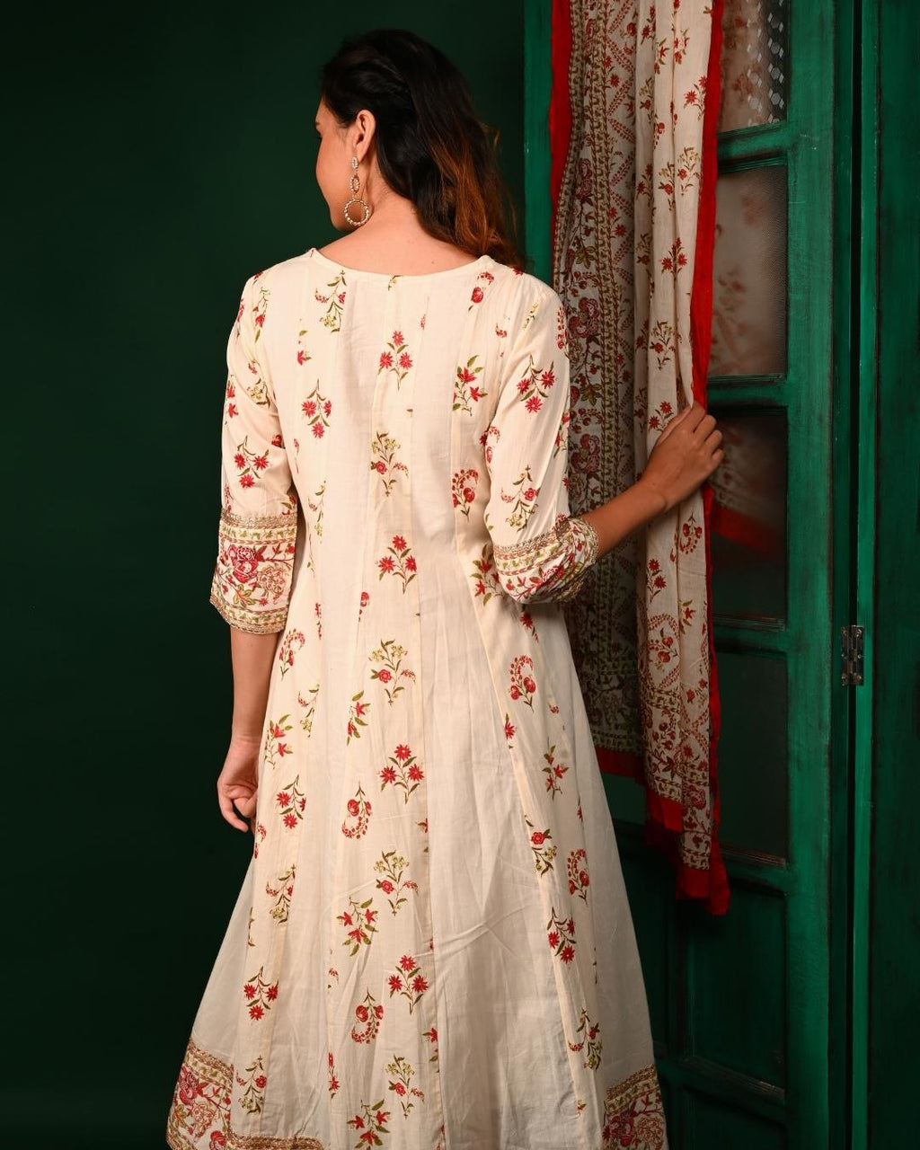 White and Red Floral Anarkali