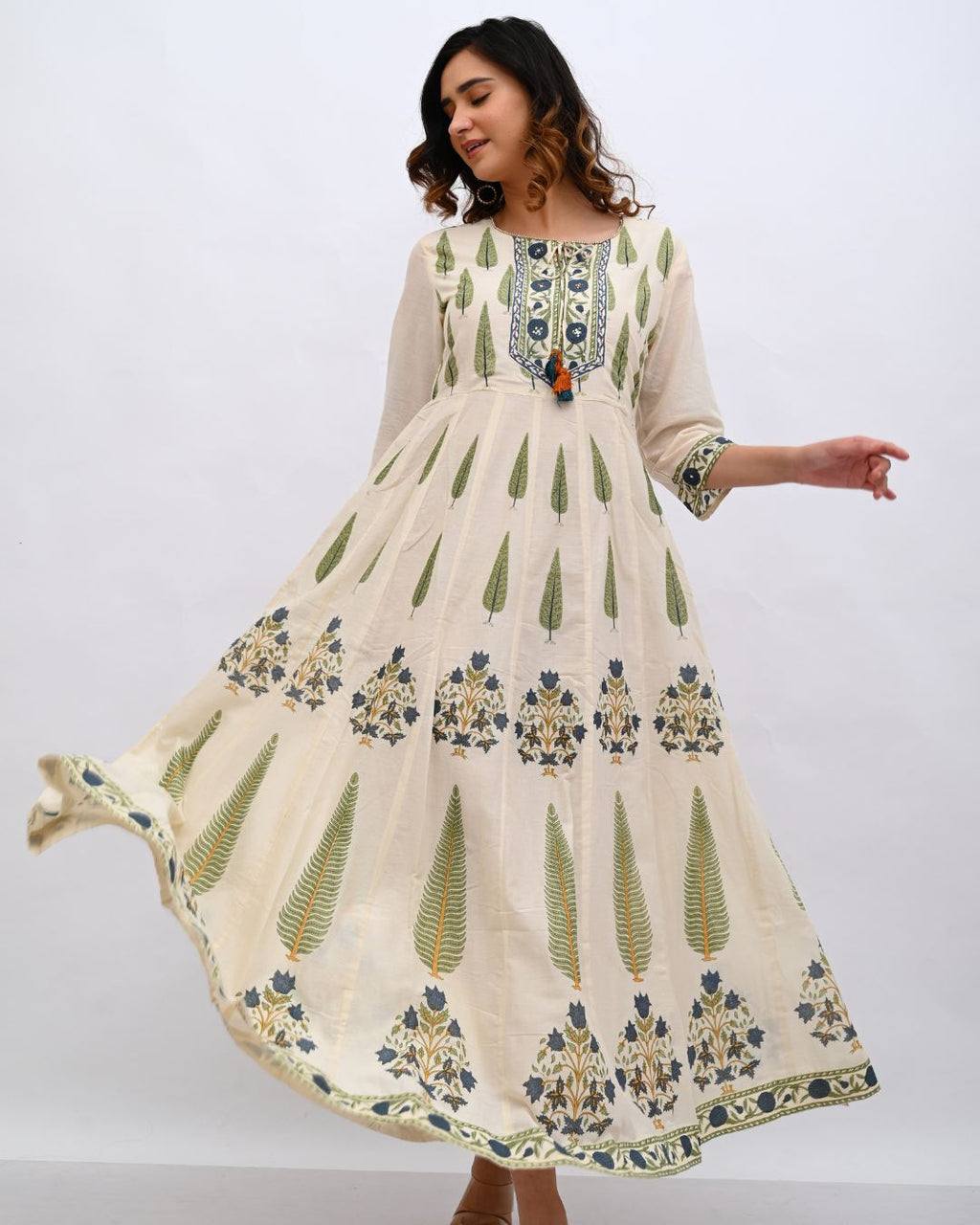 Cream and Blue Anarkali