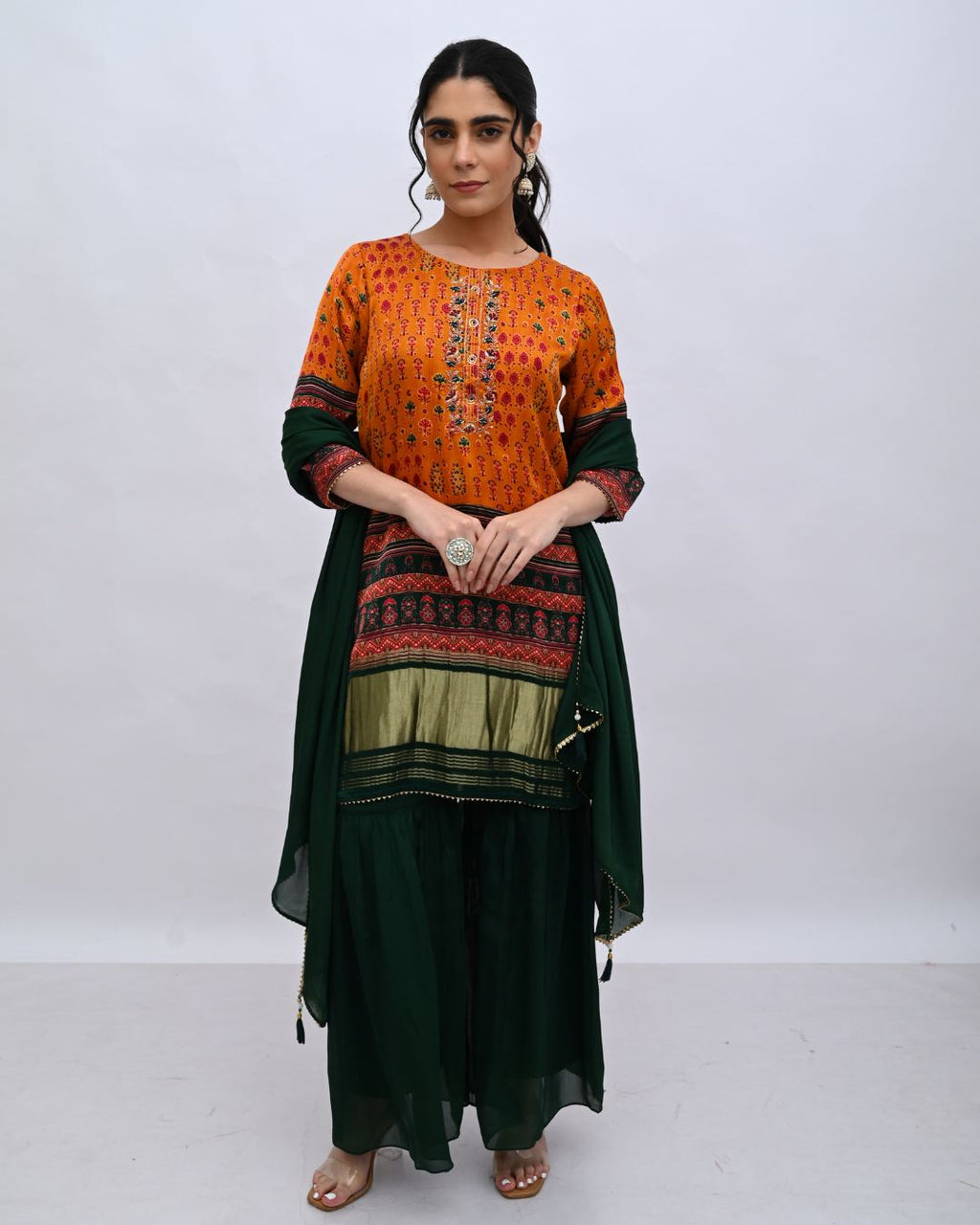 Mustard Silk Sharara set