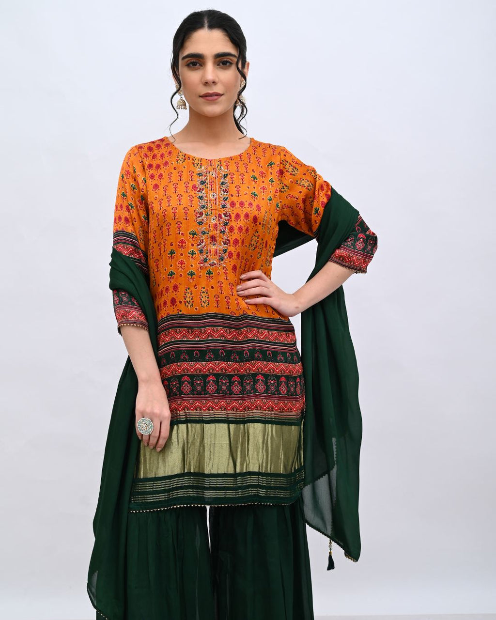 Mustard Silk Sharara set