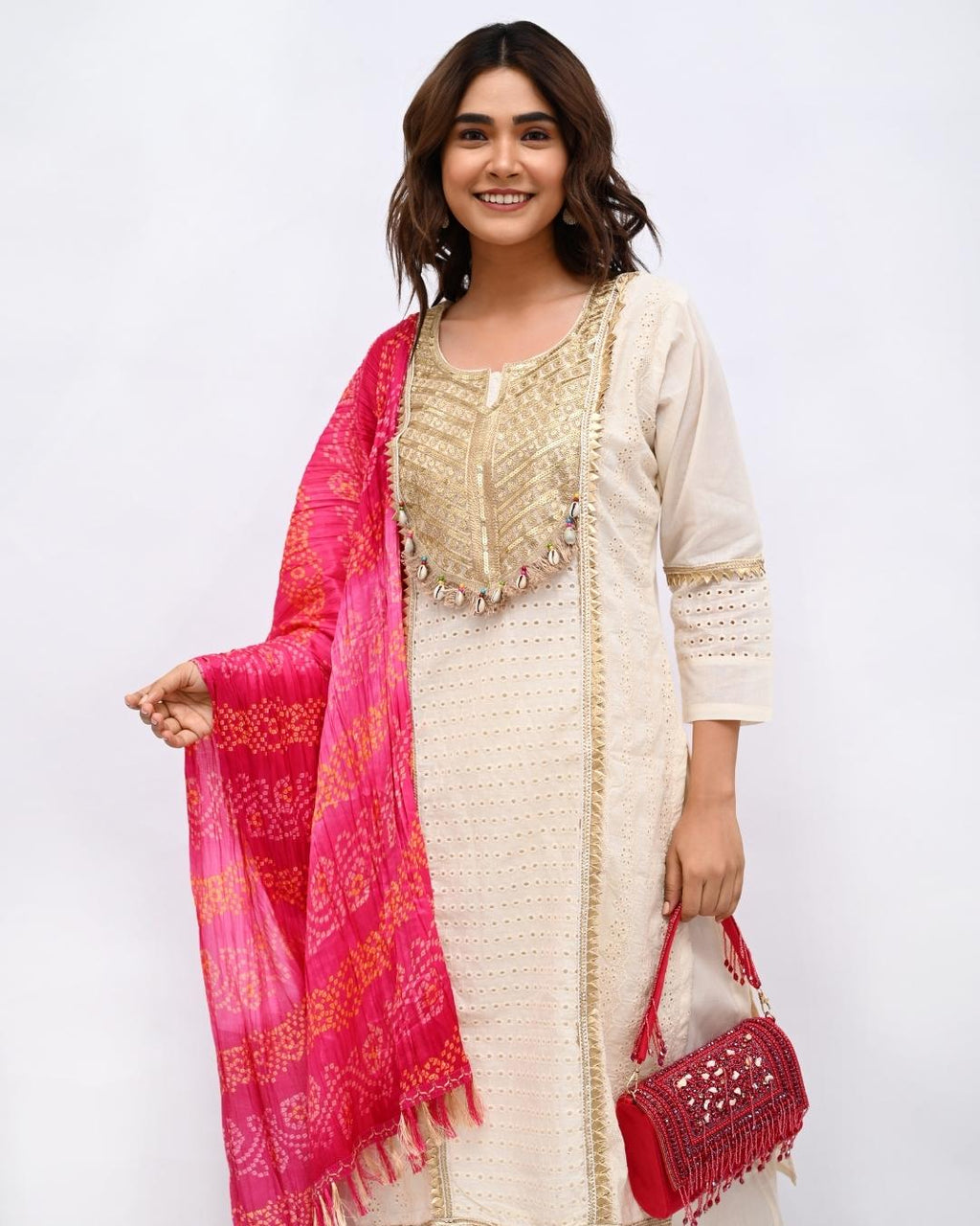 White Gold Bandhni Suit