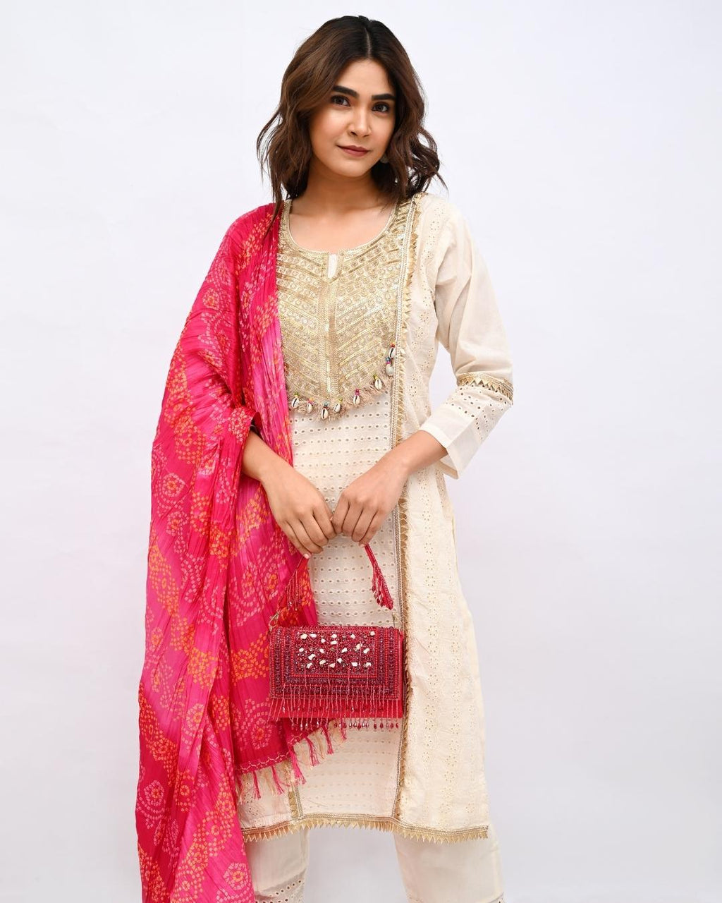 White Gold Bandhni Suit