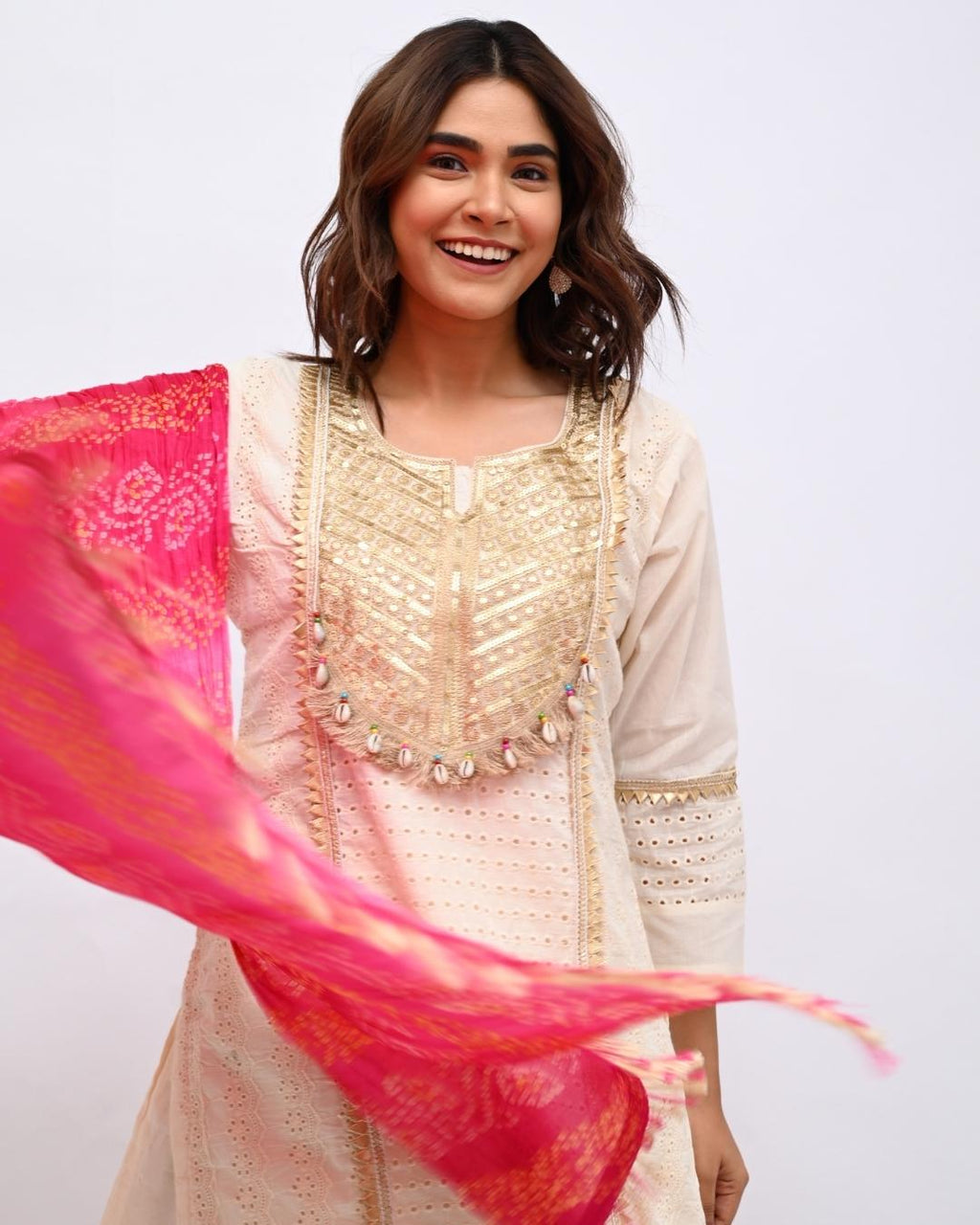 White Gold Bandhni Suit