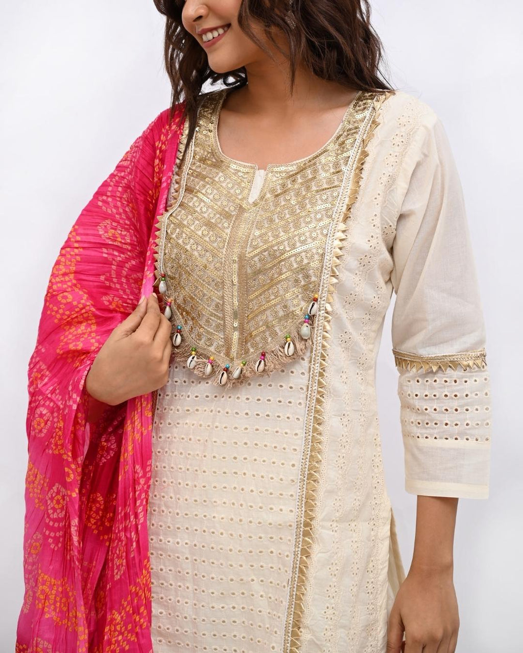 White Gold Bandhni Suit