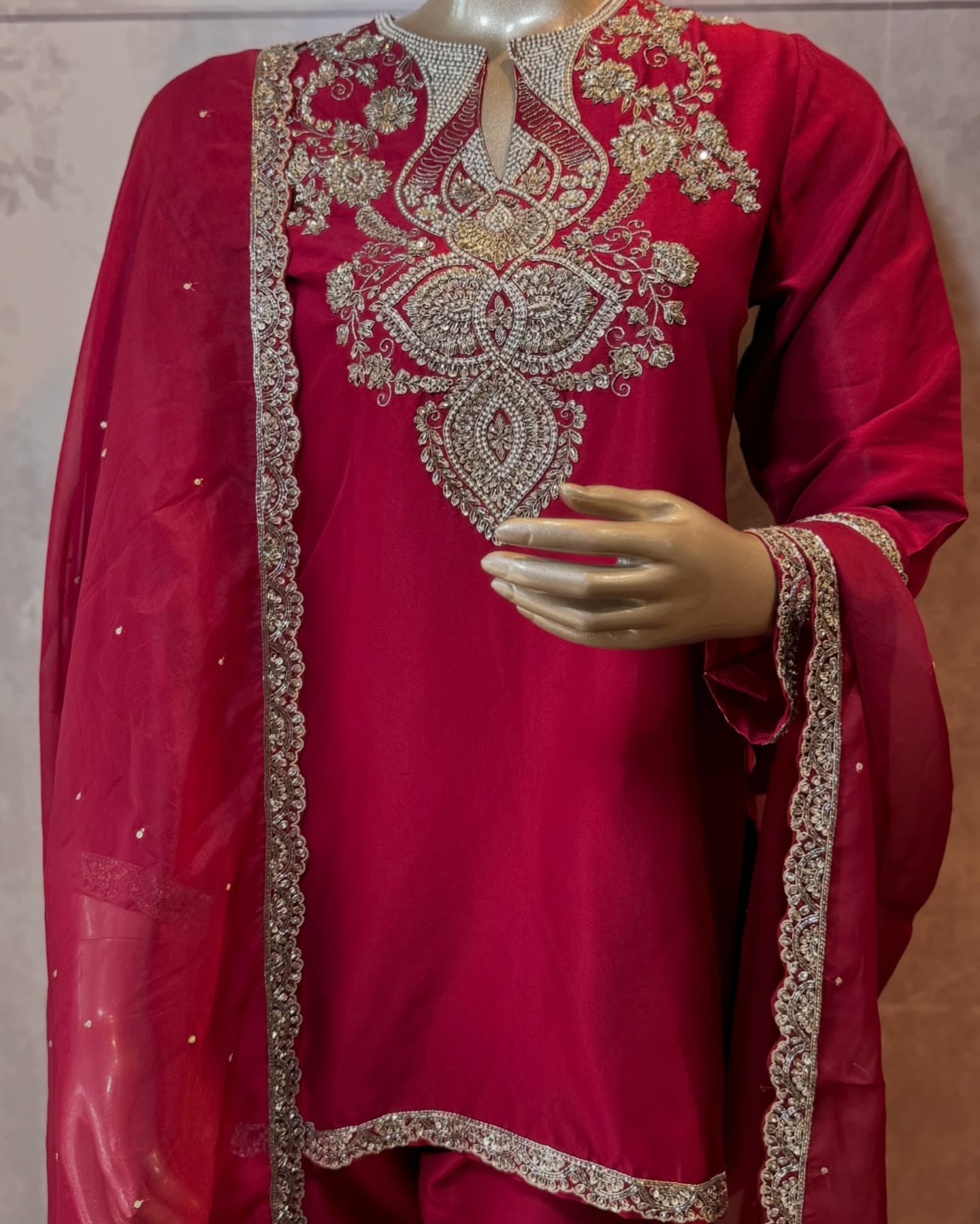 Maroon Embroidered Kurta Set with Dupatta - Handcrafted Festive Wear by Vee Couture