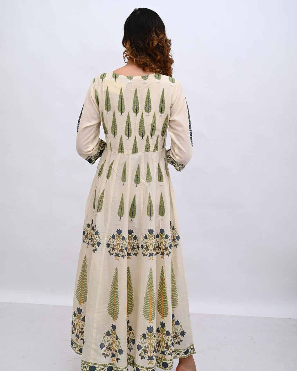 Cream and Blue Anarkali