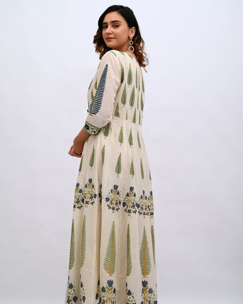 Cream and Blue Anarkali