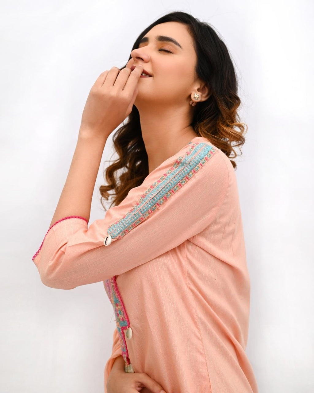 Peach and Pink suit set with bag