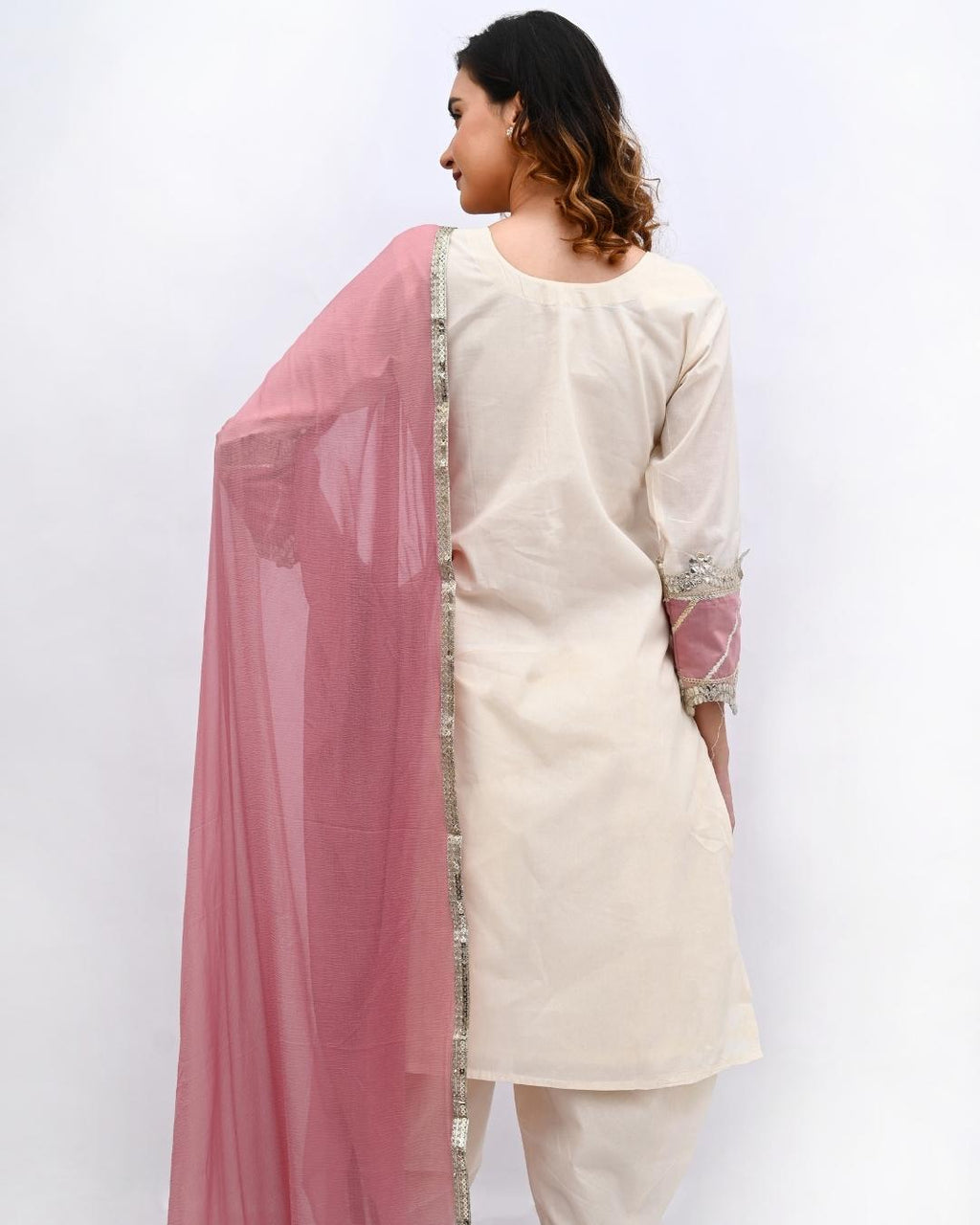 White and Rose Pink Suit Set