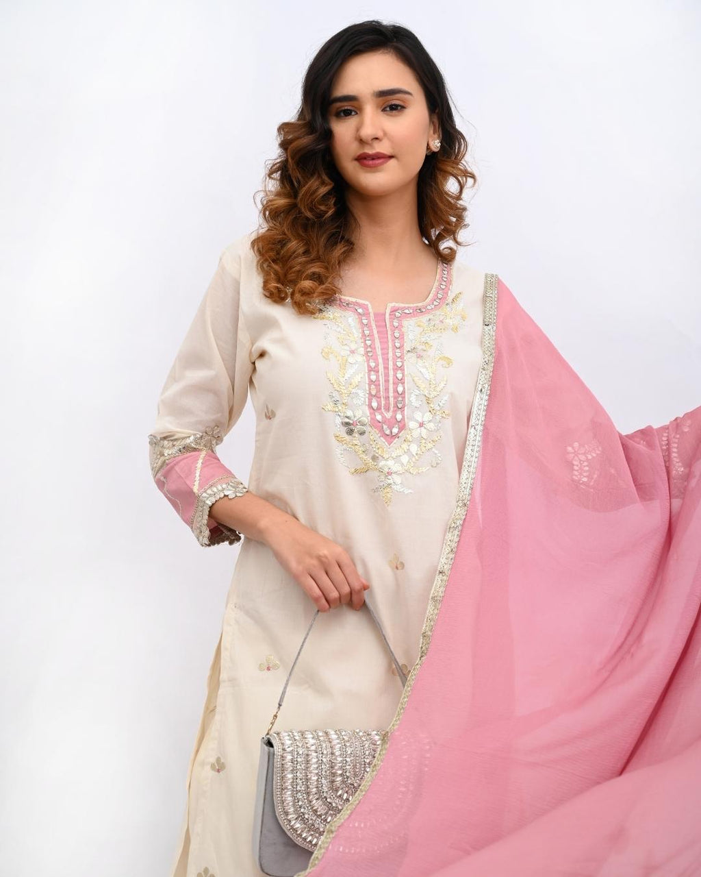 White and Rose Pink Suit Set